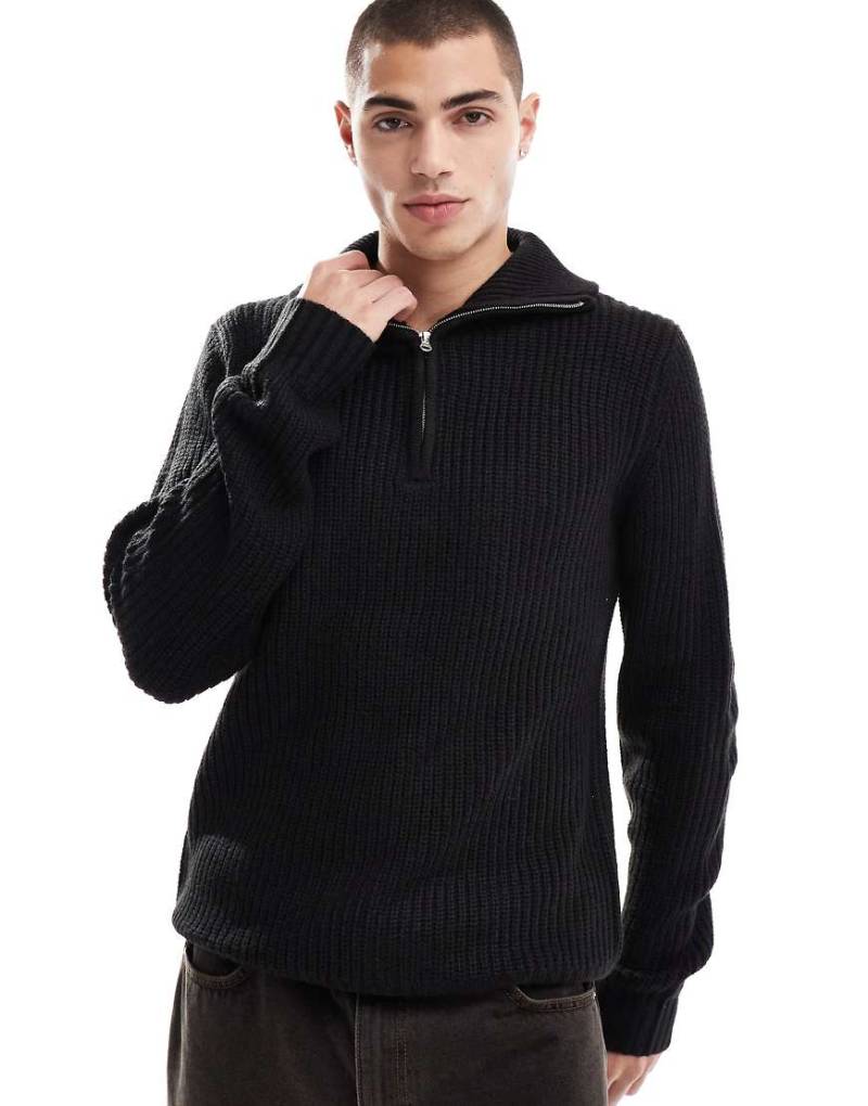 Brave Soul - Pullover in Schwarz mit Stehkragen und kurzem Reißverschluss von Brave Soul