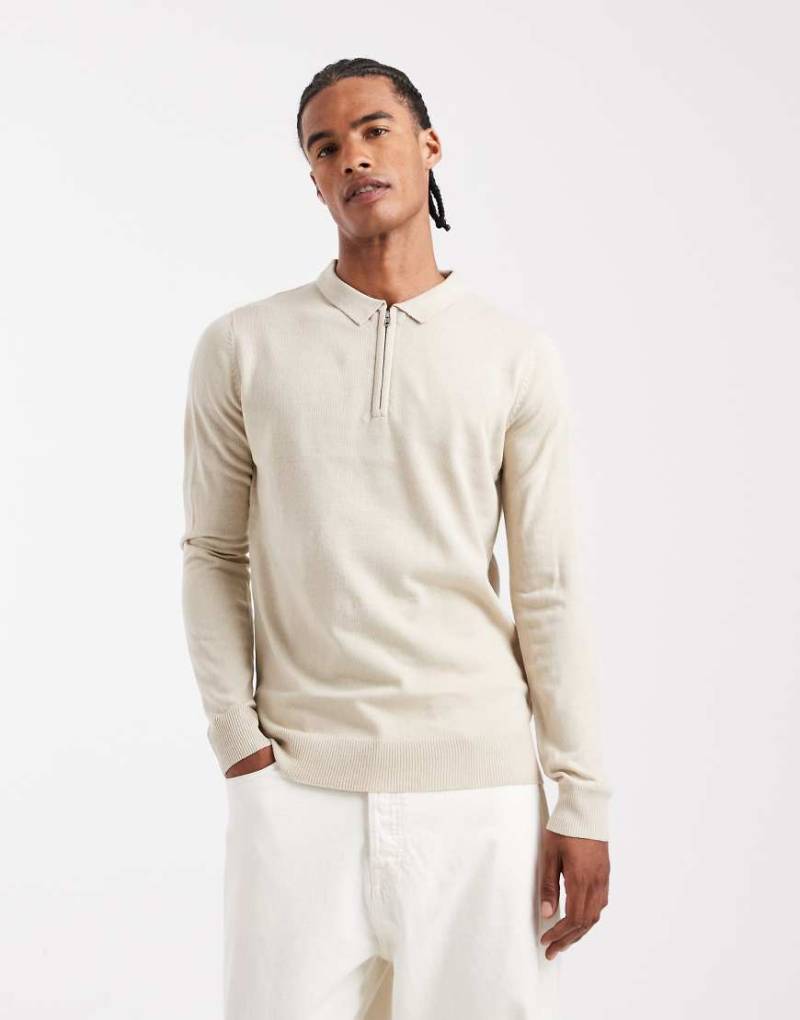 Brave Soul - Rippstrick-Pullover in Creme mit kurzem Reißverschluss-Weiß von Brave Soul