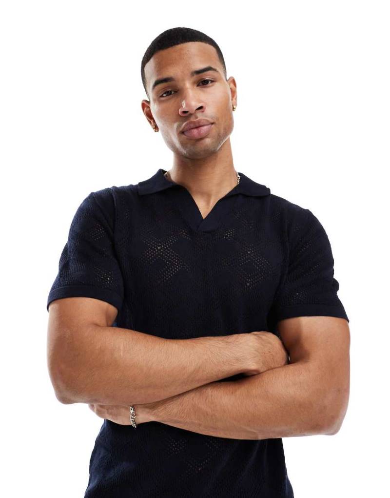 Brave Soul - Strick-Oberteil in Marineblau mit Trophy-Neck-Ausschnitt von Brave Soul