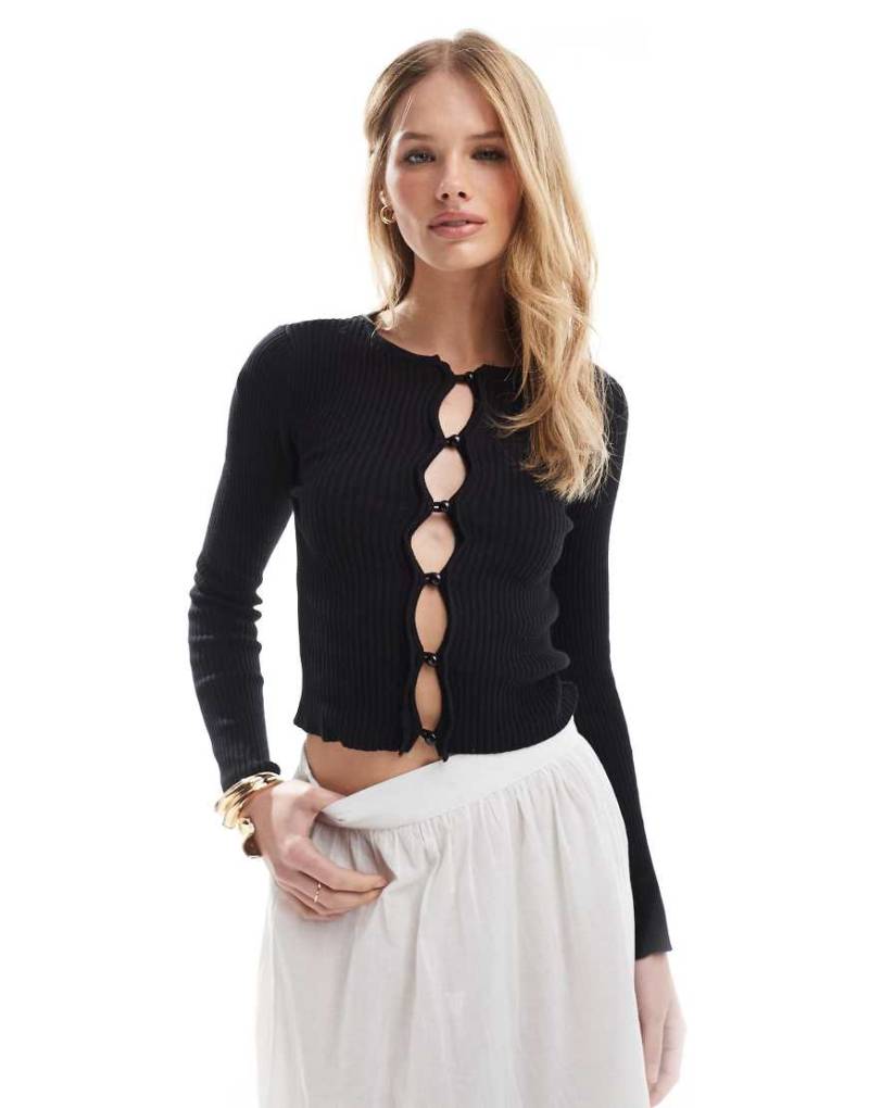 Brave Soul - Strickjacke aus Rippstrick in Schwarz mit Knopfleiste von Brave Soul