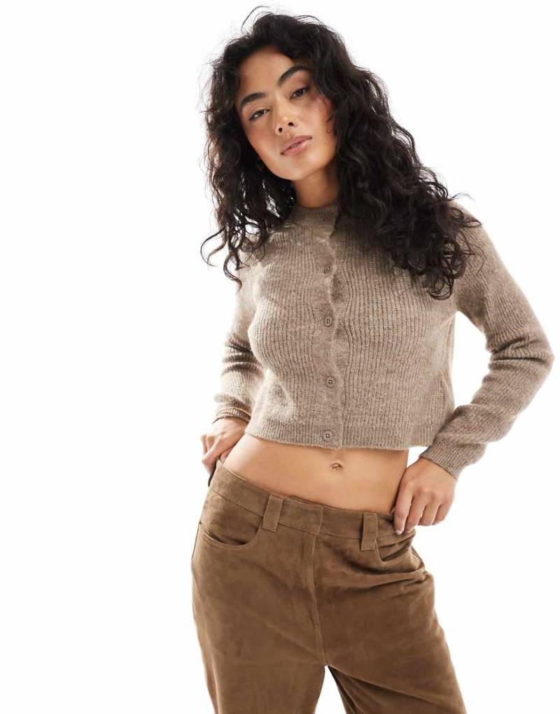 Brave Soul - Strickjacke mit Patentmuster in Taupe-Neutral von Brave Soul