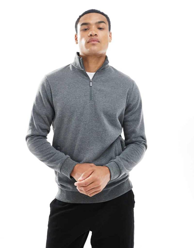 Brave Soul - Strickpullover in Anthrazit mit Stehkragen und kurzem Reißverschluss-Grau von Brave Soul