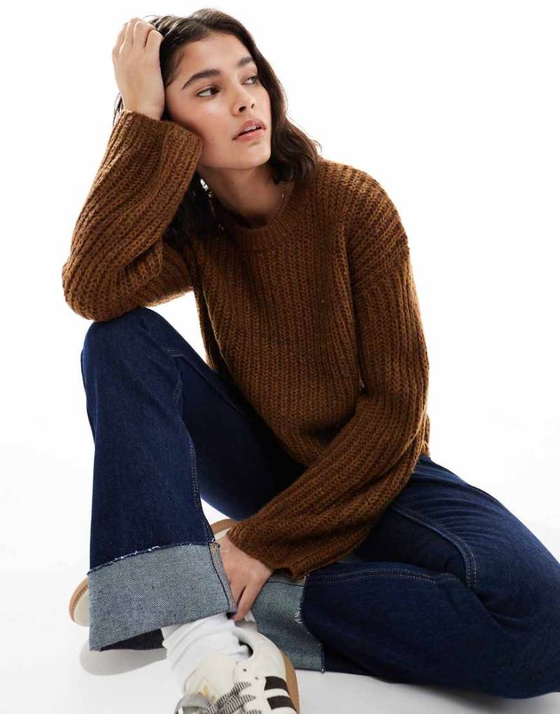 Brave Soul - Strickpullover in Braun mit Rundhalsausschnitt-Brown von Brave Soul