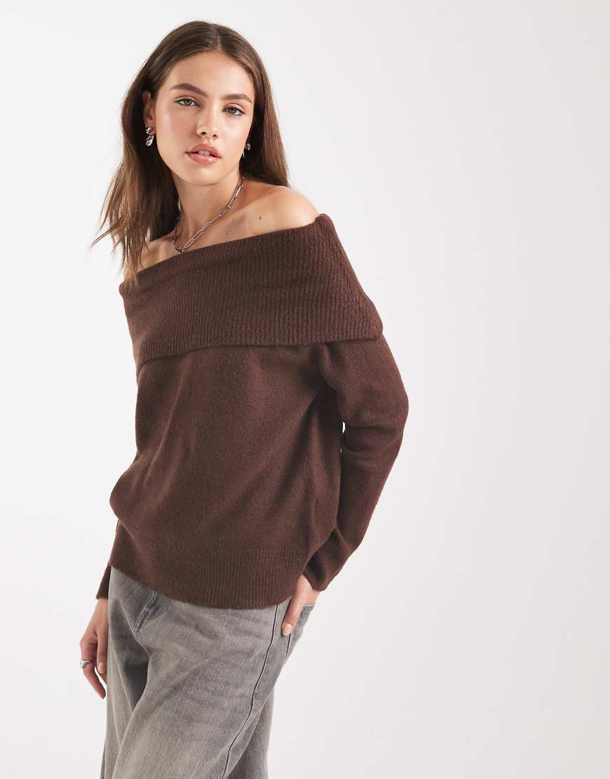 Brave Soul - Strickpullover in Burgunderrot mit Carmen-Ausschnitt von Brave Soul