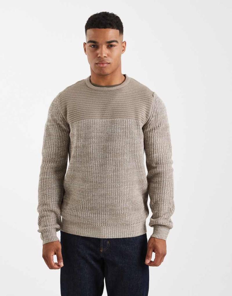 Brave Soul - Strickpullover in Grau mit Rundhalsausschnitt und Kontrasteinsatz von Brave Soul