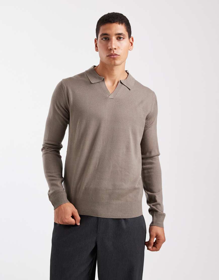 Brave Soul - Strickpullover in Grau mit offenem Polokragen von Brave Soul