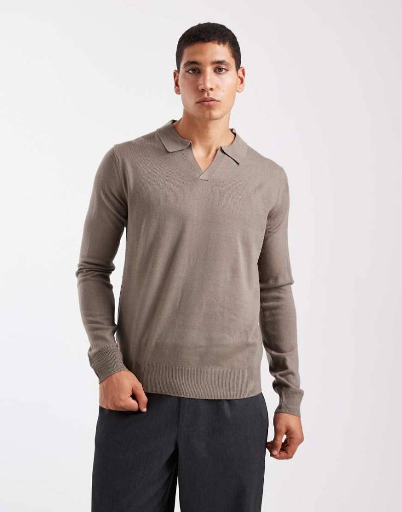 Brave Soul - Strickpullover in Grau mit offenem Polokragen von Brave Soul