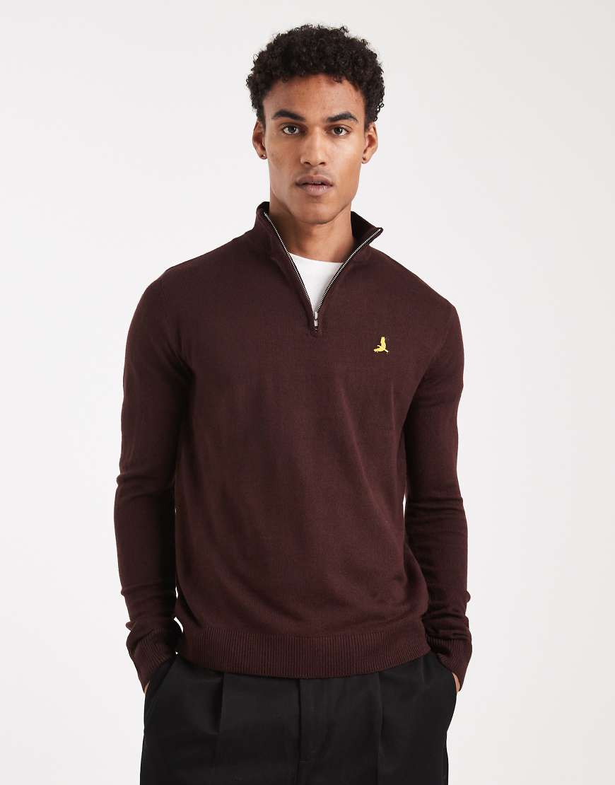 Brave Soul - Strickpullover in Ochsenblutrot mit kurzem Reißverschluss von Brave Soul