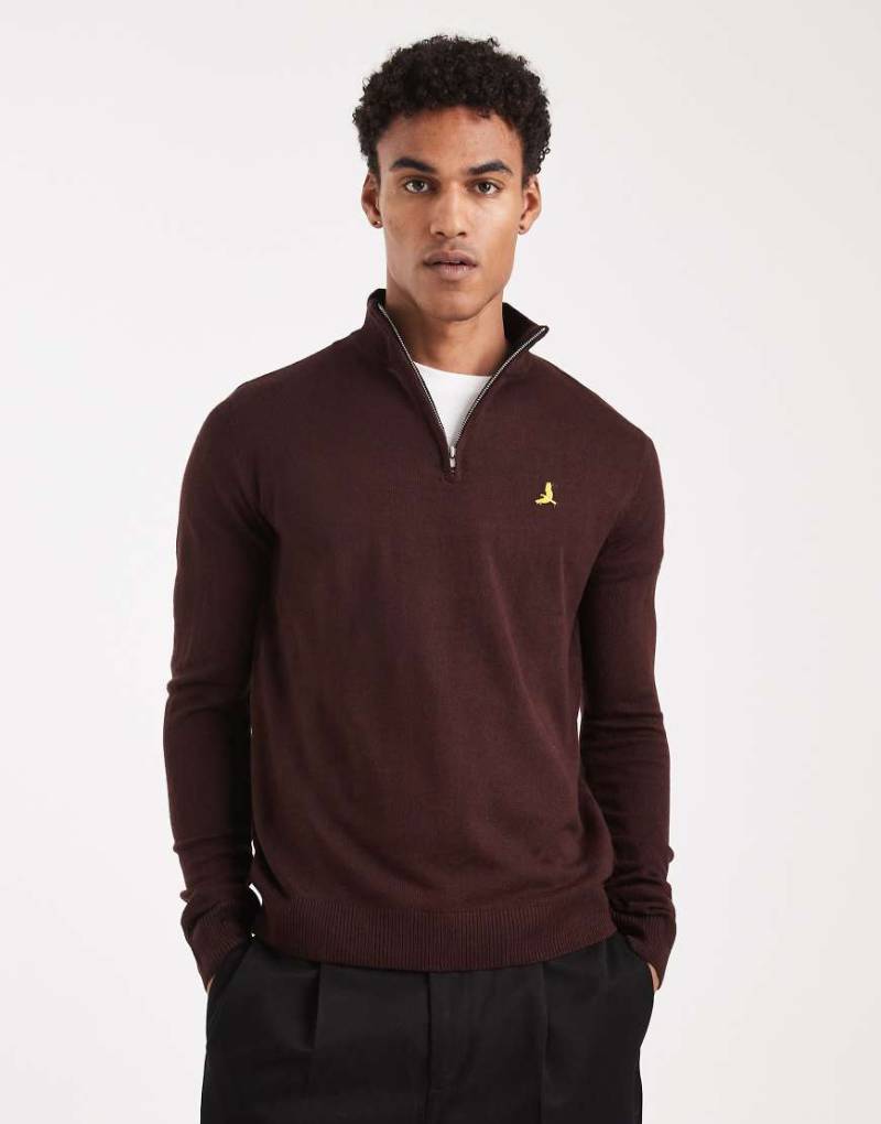 Brave Soul - Strickpullover in Ochsenblutrot mit kurzem Reißverschluss von Brave Soul
