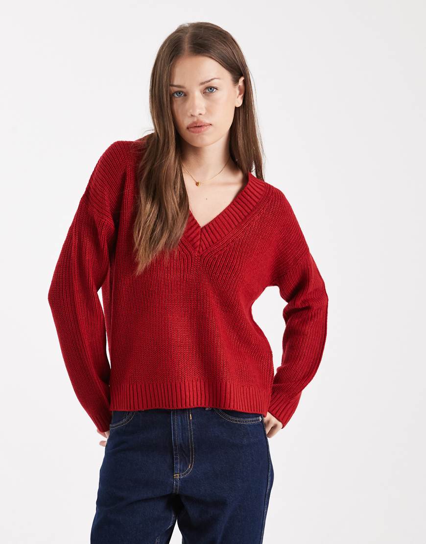 Brave Soul - Strickpullover in Rot mit tiefem V-Ausschnitt und Patentmuster Brave Soul - Strickpullover in Rot mit tiefem V-Ausschnitt und Patentmuster von Brave Soul