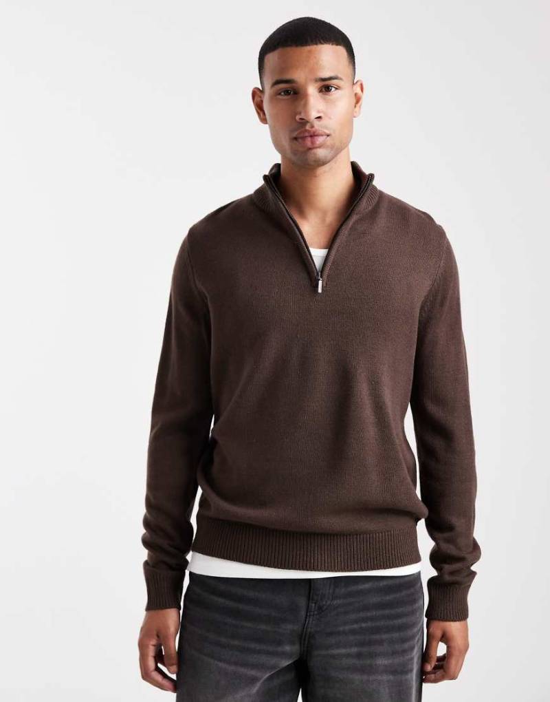 Brave Soul - Strickpullover in Schokobraun mit kurzem Reißverschluss von Brave Soul