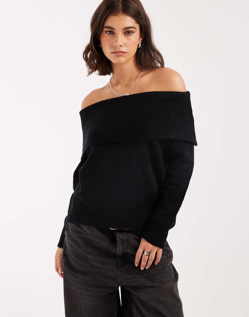 Brave Soul - Strickpullover in Schwarz mit Carmen-Ausschnitt Brave Soul - Strickpullover in Schwarz mit Carmen-Ausschnitt von Brave Soul