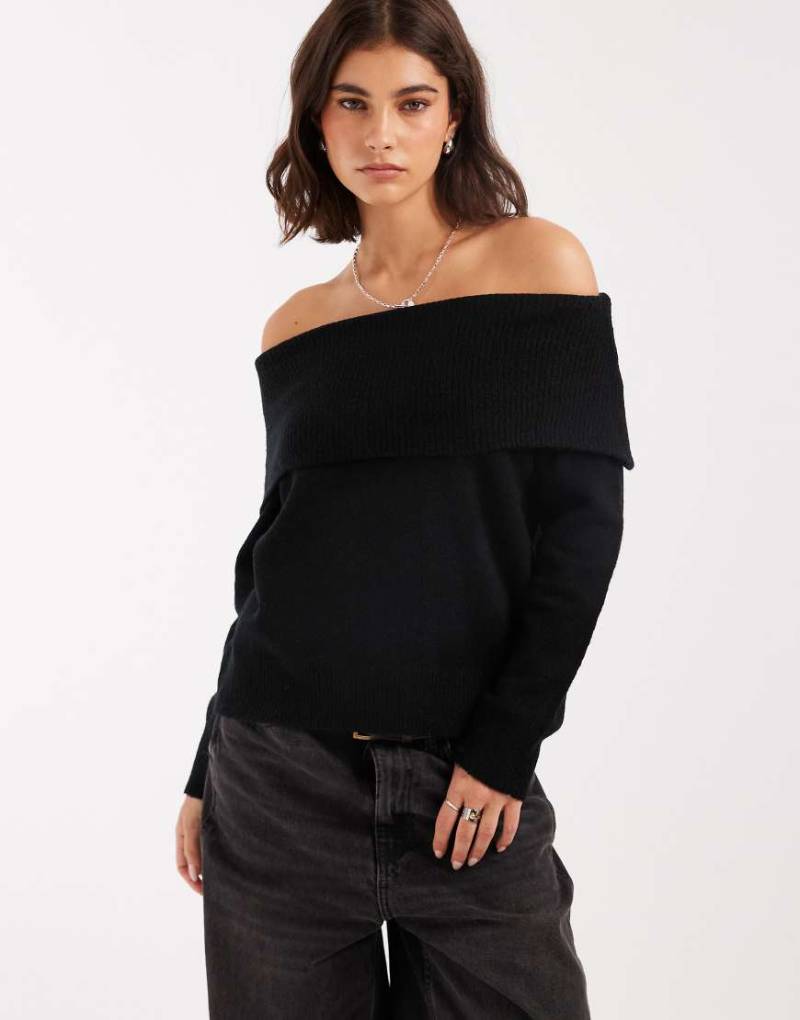 Brave Soul - Strickpullover in Schwarz mit Carmen-Ausschnitt Brave Soul - Strickpullover in Schwarz mit Carmen-Ausschnitt von Brave Soul