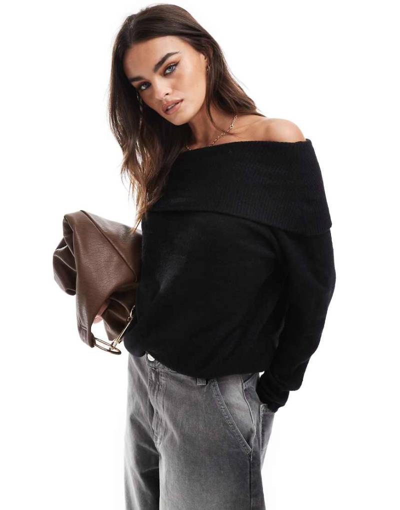 Brave Soul - Strickpullover in Schwarz mit Carmen-Ausschnitt von Brave Soul