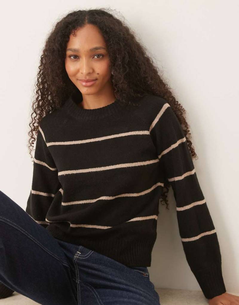 Brave Soul - Strickpullover in Schwarz mit Streifen in Beige und Rundhalsausschnitt von Brave Soul