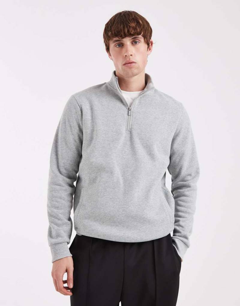 Brave Soul - Sweatshirt in Grau meliert mit kurzem Reißverschluss und Stehkragen von Brave Soul