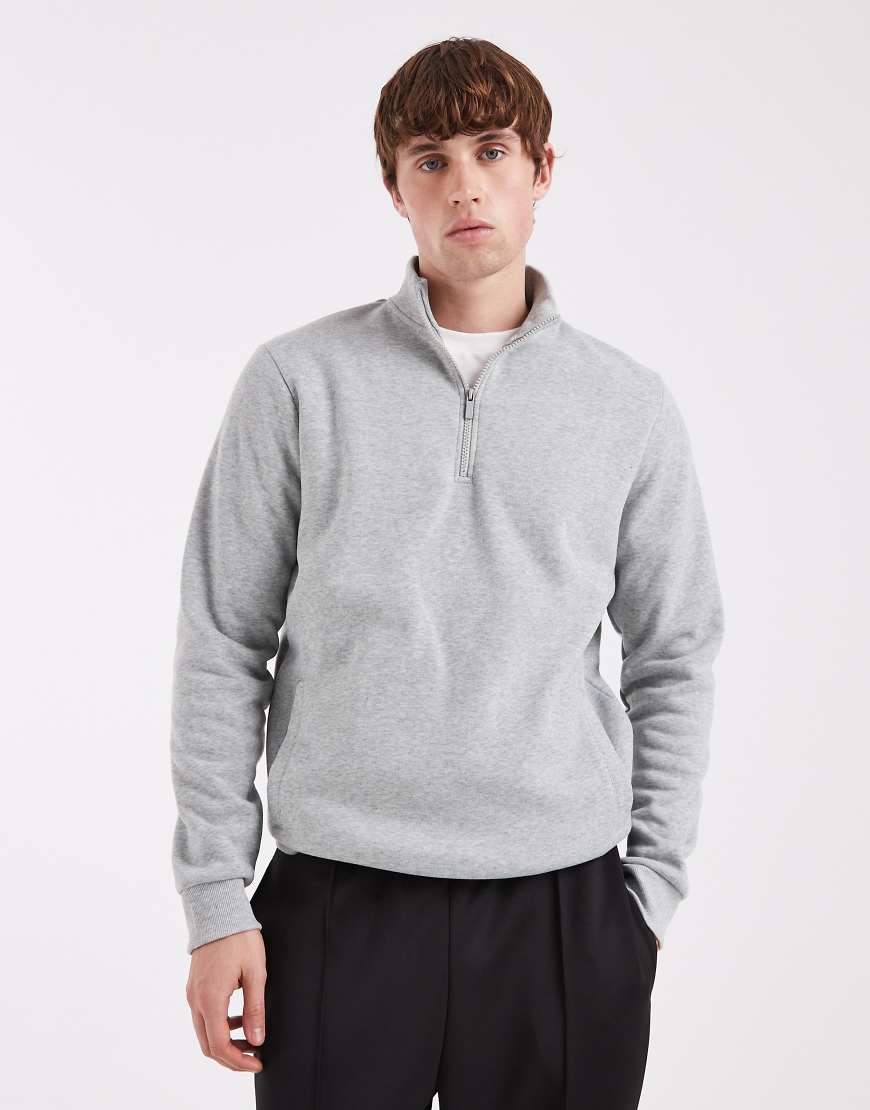 Brave Soul - Sweatshirt in Grau meliert mit kurzem Reißverschluss und Stehkragen von Brave Soul