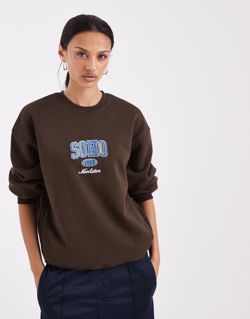 Brave Soul - Sweatshirt in Schokobraun mit hohem Baumwollanteil und „Soho"-Grafikprint-Brown von Brave Soul