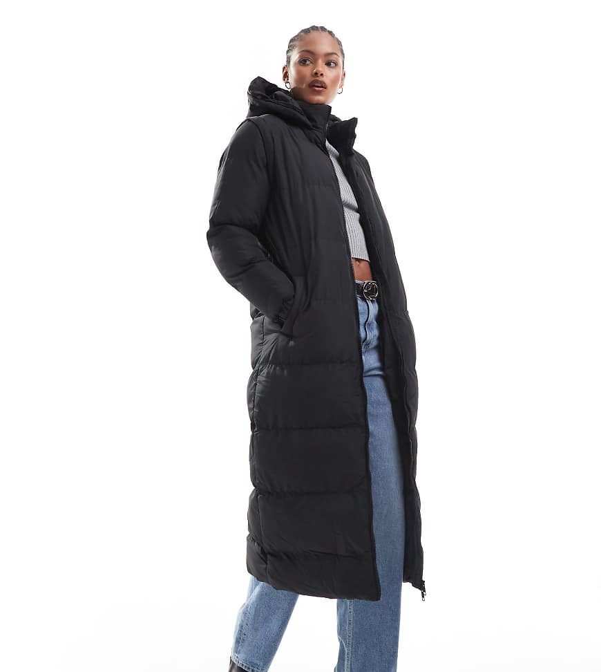 Brave Soul Tall - Wattierte Maxi-Jacke in Schwarz mit Kapuze und abnehmbaren Ärmeln Brave Soul Tall - Wattierte Maxi-Jacke in Schwarz mit Kapuze und abnehmbaren Ärmeln von Brave Soul