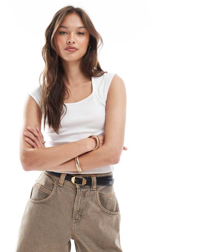 Brave Soul - Trägertop aus Baumwoll-Jersey in Weiß mit eckigem Ausschnitt von Brave Soul