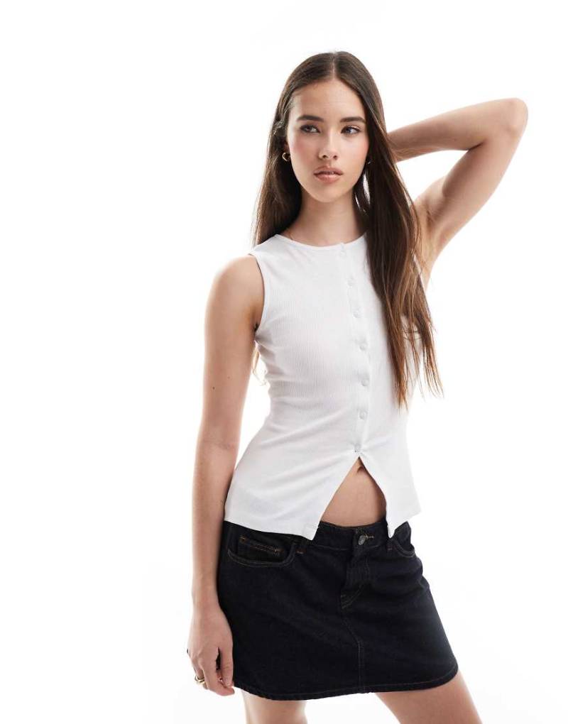 Brave Soul - Trägertop in Weiß mit Knopfleiste von Brave Soul