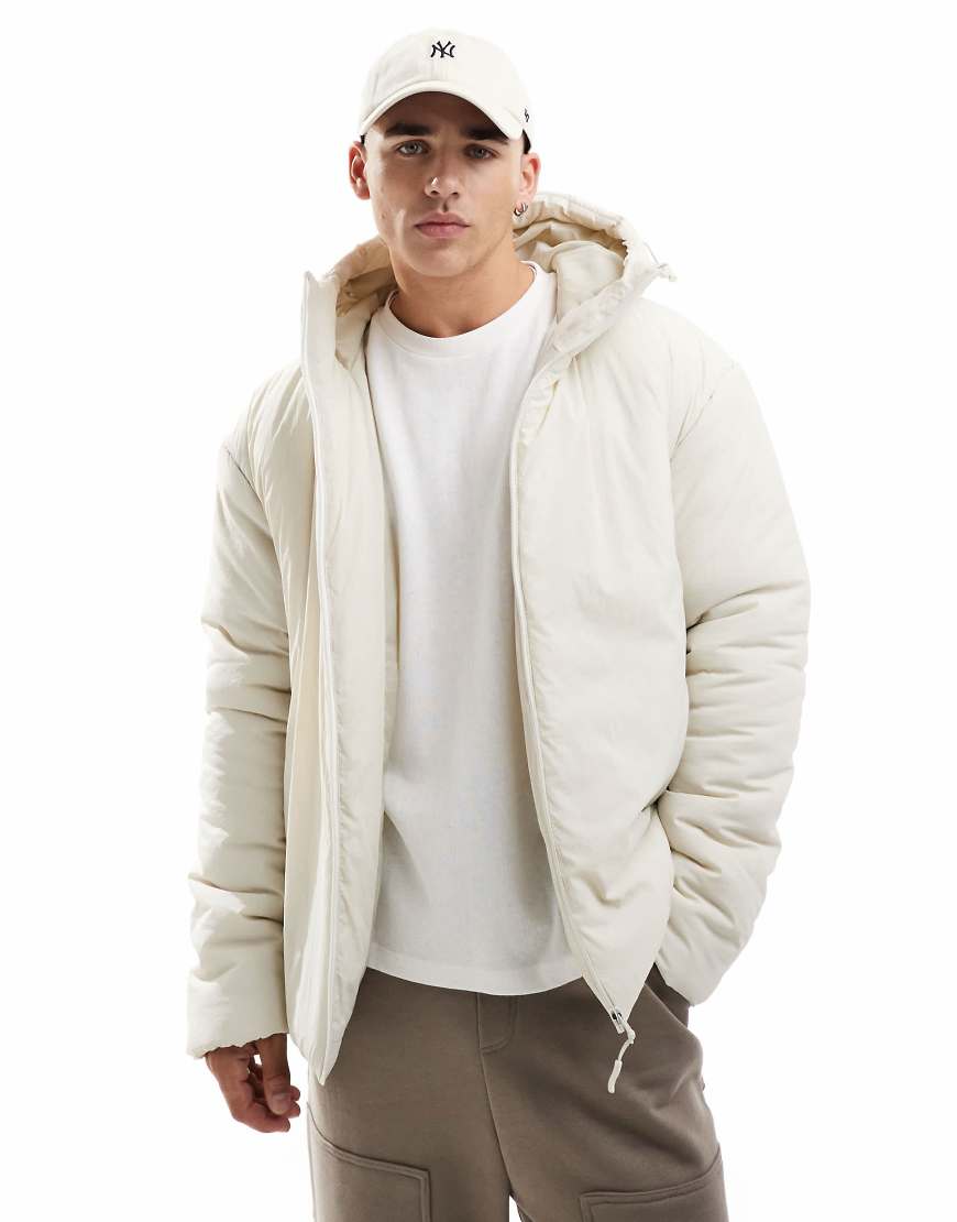 Brave Soul - Wattierte Kapuzenjacke in Stone-Schwarz von Brave Soul