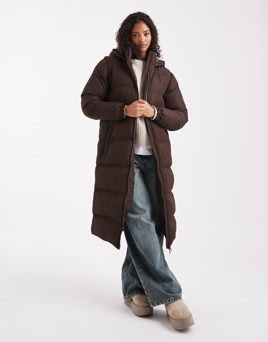 Brave Soul - Wattierte Maxi-Jacke in Schokobraun mit Kapuze und abnehmbaren Ärmeln-Brown Brave Soul - Wattierte Maxi-Jacke in Schokobraun mit Kapuze und abnehmbaren Ärmeln-Brown von Brave Soul