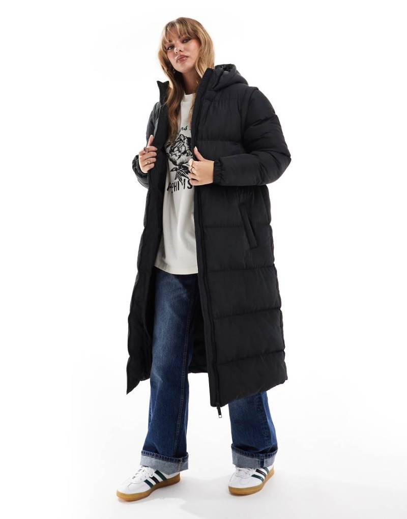 Brave Soul - Wattierte Maxi-Jacke in Schwarz mit Kapuze und abnehmbaren Ärmeln von Brave Soul
