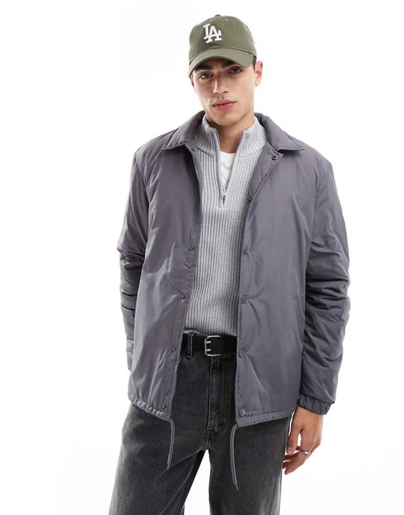 Brave Soul - Wattierte Trainerjacke in Grau-Schwarz von Brave Soul