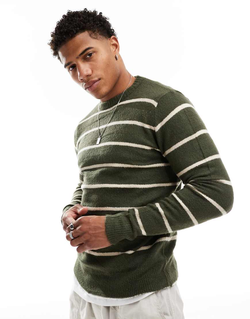 Brave Soul - Weicher Pullover in Dunkelgrün mit lässiger Passform und Streifen Brave Soul - Weicher Pullover in Dunkelgrün mit lässiger Passform und Streifen von Brave Soul