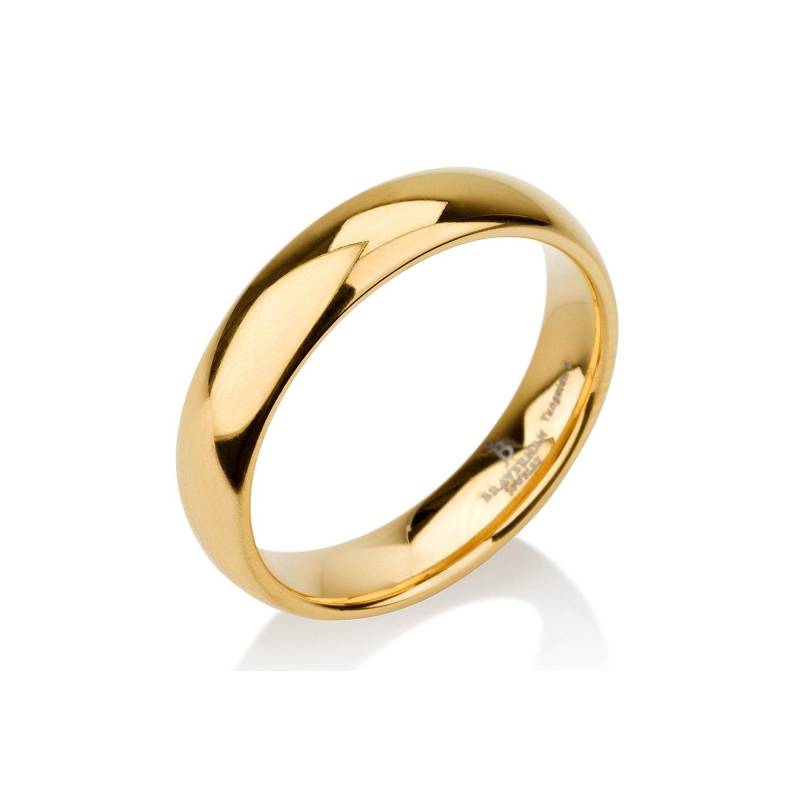 Gewölbter 14K Gelbgold Wolframring Herren Ehering, 5 Mm, Wolframband Alle Größen Comfort Fit Glänzend Poliert von BravermanOren