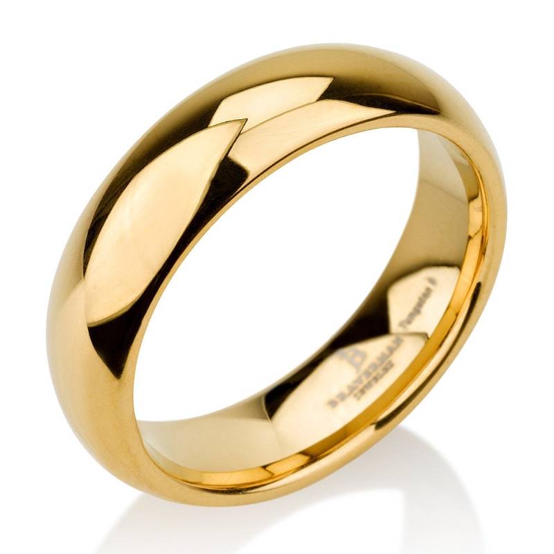 Gewölbter 14K Gelbgold Wolframring Herren Ehering, 6 Mm, Wolframband Alle Größen Comfort Fit Glänzend Poliert von BravermanOren