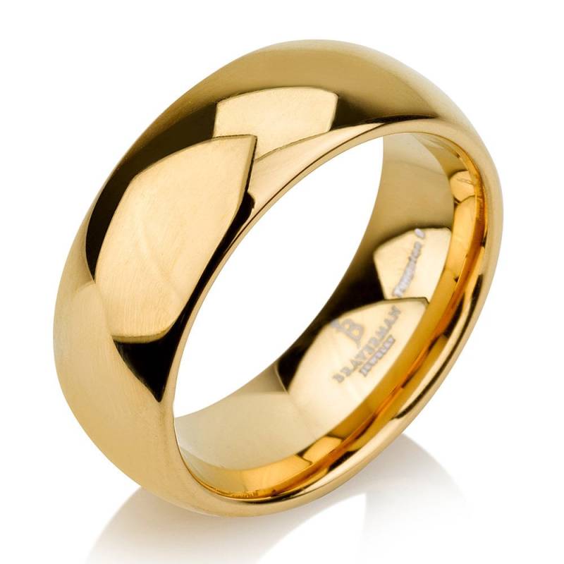 Gewölbter 14K Gelbgold Wolframring Herren Ehering, 8 Mm, Wolframband Alle Größen Comfort Fit Glänzend Poliert von BravermanOren