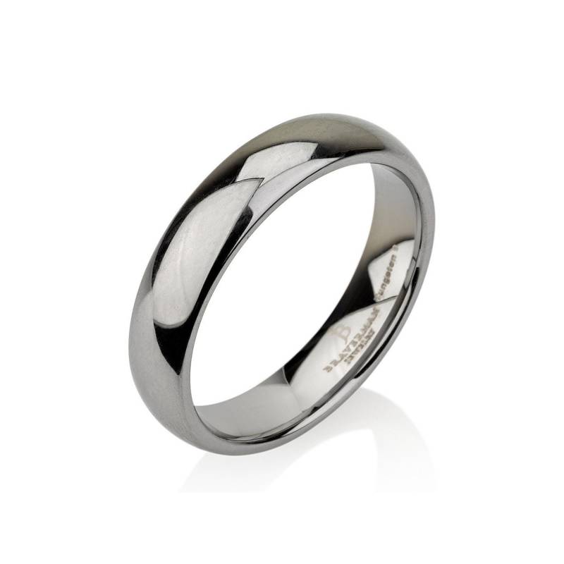 Gewölbter Natürlicher Wolframring Herrenring, 4 Mm, Weißer Alle Größen Comfort Fit Glänzend Poliert von BravermanOren