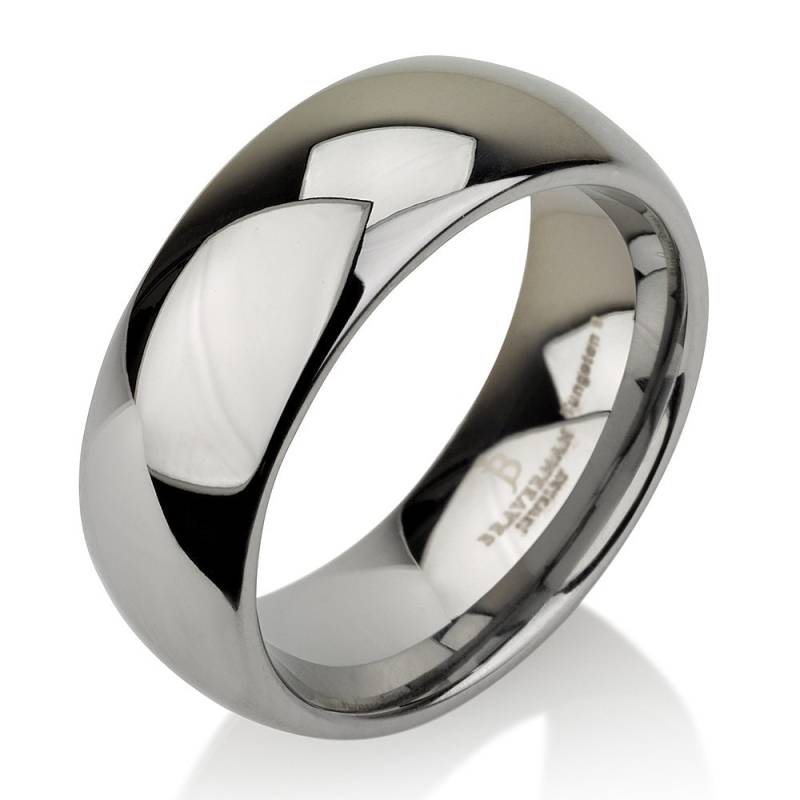 Gewölbter Natürlicher Wolframring Herrenring, 8 Mm, Weißer Alle Größen Comfort Fit Glänzend Poliert von BravermanOren