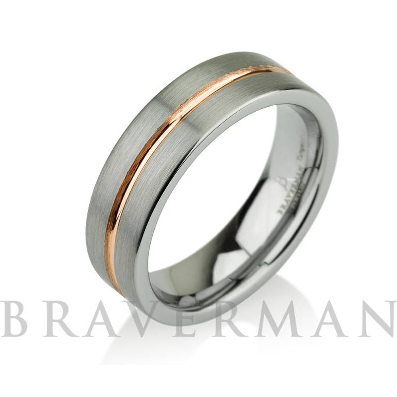 Rosegold Ehering Trauring Hartmetall 6mm 14K Wolfram Gebürstet Ring Mann Männer Frauen Comfort Fit Jubiläum von BravermanOren
