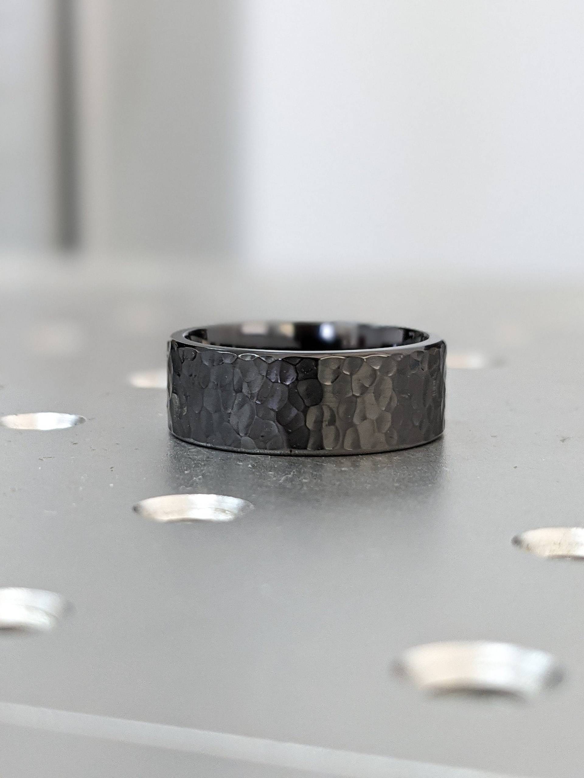 Schwarzer Ehering, Gehämmerter Ring, Zirkonring, Verlobungsring, Ring Für Männer, Frauen, Handgemachter von BravermanOren