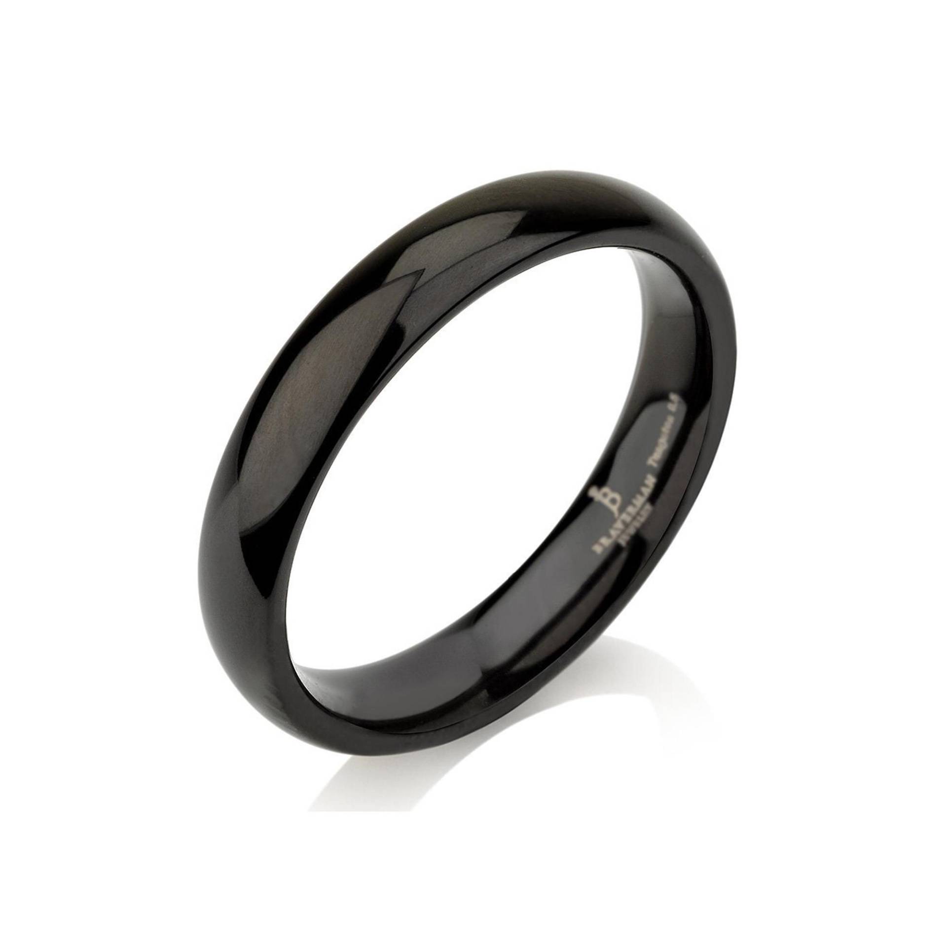 Schwarzer Wolframring Herrenring Gewölbter 4 Mm Ehering Schwarz Wolfram Band 4-15 Halbe Größen Comfort Fit Glänzend Poliert von BravermanOren