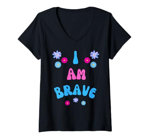 Damen MUTIG, ICH BIN MUTIG, GESCHENK FÜR TAPFERKEIT T-Shirt mit V-Ausschnitt von Bravery Present I am brave