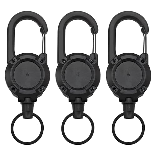 Schlüsselanhänger Ausziehbar, 3er Set Mit Stahlseil Und Karabinerhaken Schwarz Verlängerbar Bis 80 Cm Ideal Für Schlüssel Karten Taschen Und Werkzeuge Flexibler Ausziehmechanismus von Bravien