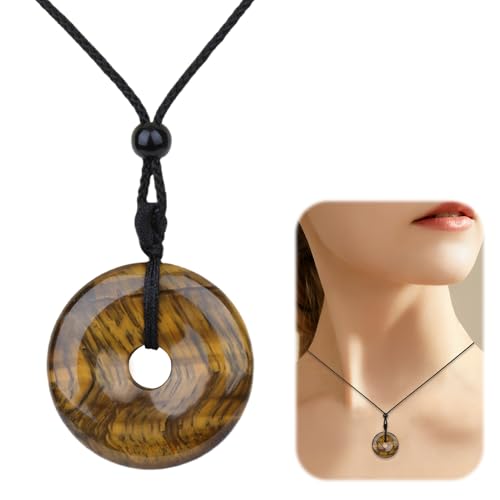 Tigerauge, Donut Edelstein Anhänger Ø 30 mm Mit Baumwollband Naturstein Halskette Für Männer Frauen Eleganter Schmuck Anhänger Aus Echtem Tigerauge Für Besondere Anlässe Tigerauge, Donut Edelstein Anhänger Ø 30 mm Mit Baumwollband Naturstein Halskette Für Männer Frauen Eleganter Schmuck Anhänger Aus Echtem Tigerauge Für Besondere Anlässe von Bravien