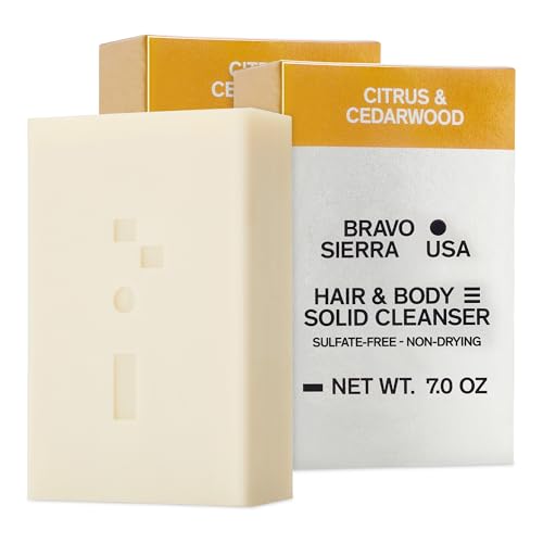 Bravo Sierra Body and Hair Soap Bar für Herren, 2 Stück, All-In-One Shampoo & Seife für Gesicht, Haare und Körper, Zitrus & Cedarwood, 2 Stück, Kokosnuss, Shea Butter & Haft Flour für weiche Haut und von Bravo Sierra