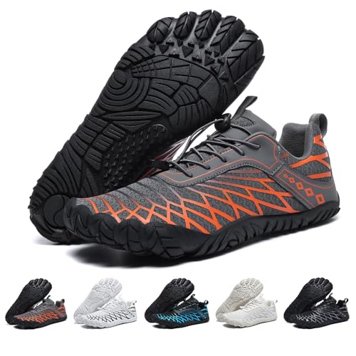 Barfußschuhe Weit Herren Damen Barfussschuhe Traillaufschuhe Five Finger Zehenschuhe Minimalistische Zero-Drop Sohlen Wanderschuhe Leicht Laufschuhe Komfort Fitnessschuhe Unisex Grauorange EU36 von Bravover