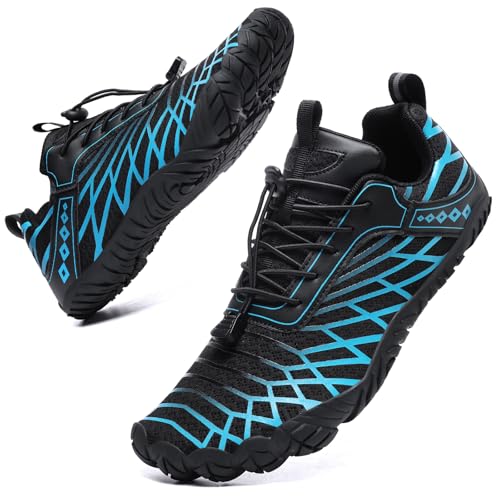 Barfußschuhe Weit Herren Damen Barfussschuhe Traillaufschuhe Five Finger Zehenschuhe Minimalistische Zero-Drop Sohlen Wanderschuhe Leicht Laufschuhe Komfort Fitnessschuhe Unisex Schwarzblau EU37 von Bravover