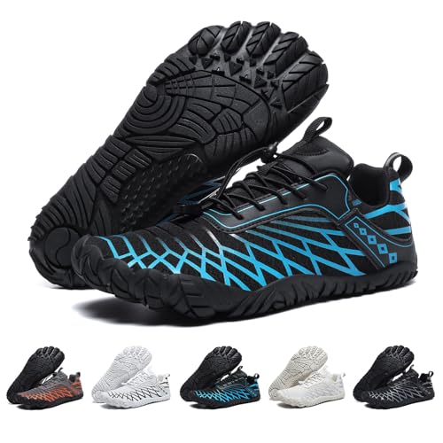 Barfußschuhe Weit Herren Damen Barfussschuhe Traillaufschuhe Five Finger Zehenschuhe Minimalistische Zero-Drop Sohlen Wanderschuhe Leicht Laufschuhe Komfort Fitnessschuhe Unisex Schwarzblau EU46 von Bravover
