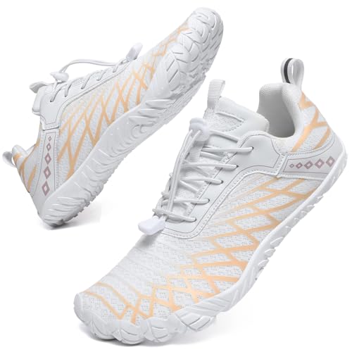 Barfußschuhe Weit Herren Damen Barfussschuhe Traillaufschuhe Five Finger Zehenschuhe Minimalistische Zero-Drop Sohlen Wanderschuhe Leicht Laufschuhe Komfort Fitnessschuhe Unisex Weißorange EU43 von Bravover