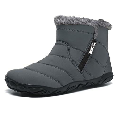 Bravover Barfußschuhe Herren Damen Winterstiefel Winterschuhe Schneestiefel Warm Gefüttert Wanderschuhe Rutschfest Wanderstiefel Stiefel Trekkingschuhe Grau EU44 von Bravover