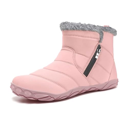 Bravover Barfußschuhe Herren Damen Winterstiefel Winterschuhe Schneestiefel Warm Gefüttert Wanderschuhe Rutschfest Wanderstiefel Stiefel Trekkingschuhe Rosa EU38 von Bravover