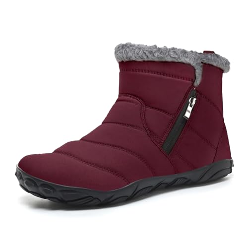 Bravover Barfußschuhe Herren Damen Winterstiefel Winterschuhe Schneestiefel Warm Gefüttert Wanderschuhe Rutschfest Wanderstiefel Stiefel Trekkingschuhe Rot EU39 von Bravover