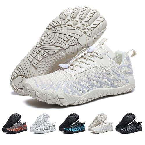 Bravover Barfußschuhe Weit Herren Damen Barfussschuhe Traillaufschuhe Five Finger Zehenschuhe Minimalistische Zero-Drop Sohlen Wanderschuhe Leicht Laufschuhe Komfort Fitnessschuhe Unisex Beige von Bravover